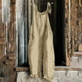 thumbnail image 1 of Women Casual Loose Long Bib Pants Wide Leg Jumpsuits Baggy Cotton Rompers Overalls with Pockets Beige L, 1 of 5