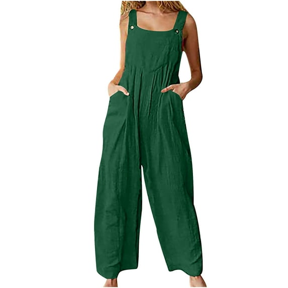 Women Casual Loose Long Bib Pants Wide Leg Jumpsuits Baggy Cotton Rompers Overalls with Pockets