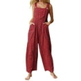 thumbnail image 1 of Women Casual Loose Long Bib Pants Wide Leg Jumpsuits Baggy Cotton Rompers Overalls with Pockets, 1 of 5
