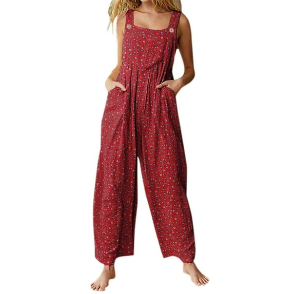 Women Casual Loose Long Bib Pants Wide Leg Jumpsuits Baggy Cotton Rompers Overalls with Pockets