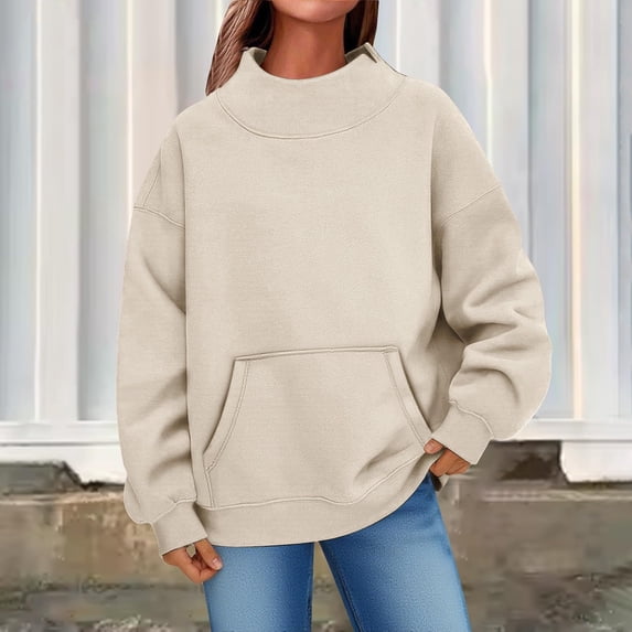 Women Casual Loose Turtleneck Long Sleeve Pullover Solid Blouse Sweatshirt Top