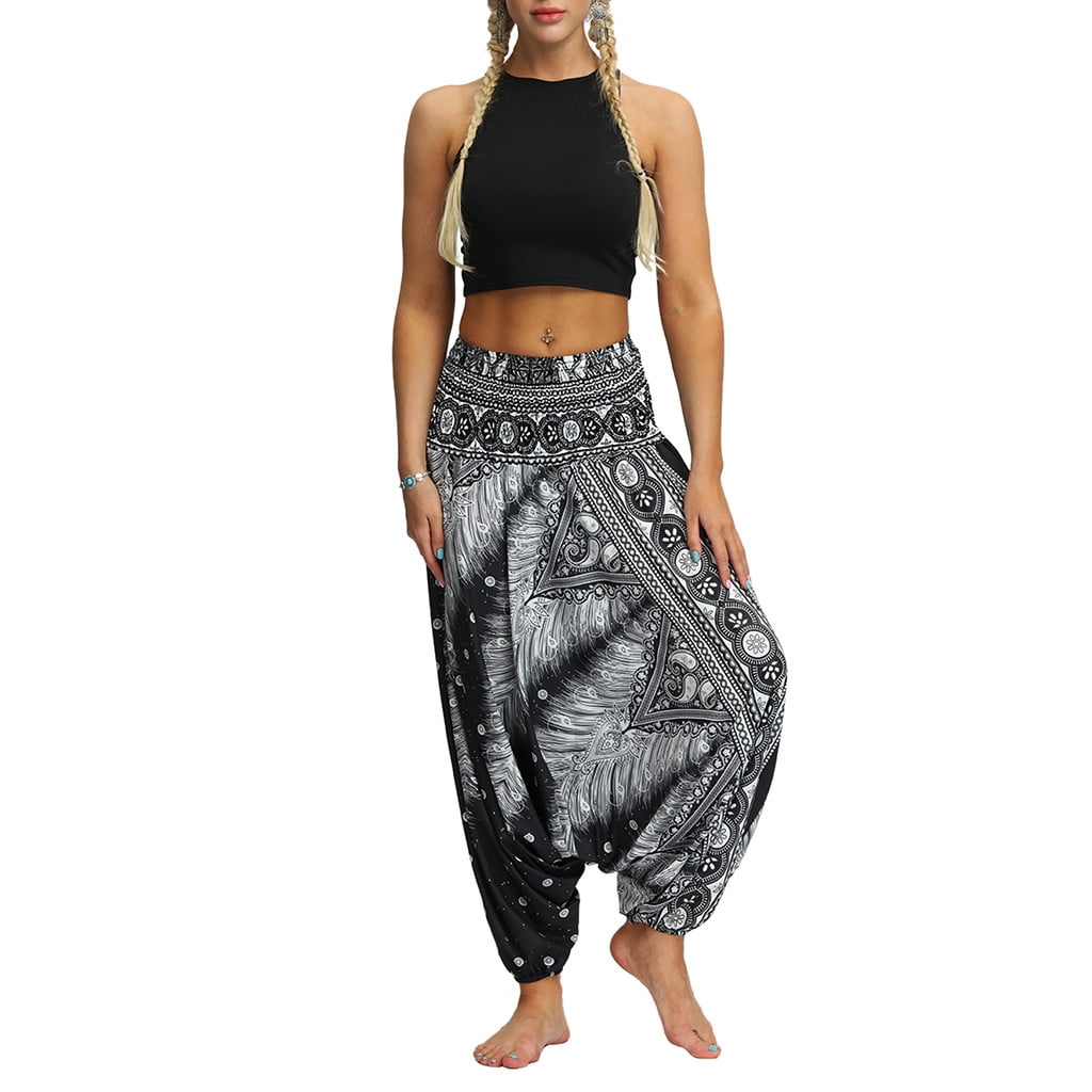 Women Casual Loose Yoga Trousers Baggy Boho Aladdin Jumpsuit Pants ...