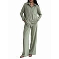 thumbnail image 1 of Women Casual Lounge Sets Long Sleeve Button Down Shirts and Wide Leg Pants Sets Tracksuit  Green S, 1 of 8