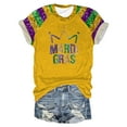 thumbnail image 1 of Women Casual Mardi Gras Tops Round Neck Short Sleeve Colored Carnival Letter Printed T Shirt Loose Womens Graphic Tee A-Yellow S, 1 of 4