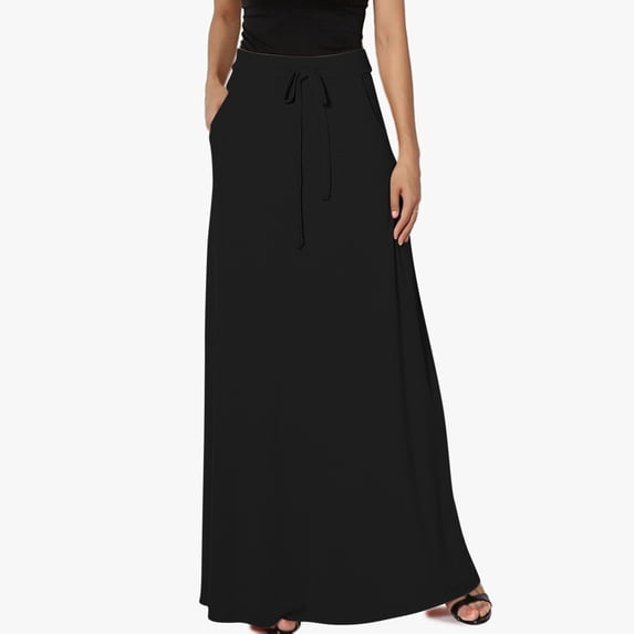 Women Casual Maxi Skirt with Pocket Elastic Waist Drawstring Long Flowy Ankle Length Skirt Women's Fashion Solid Color Loose Casual Ankle Skirt