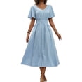 thumbnail image 1 of Women Casual Midi Maxi Dresses Polka Dot Print Short Sleeve V Neck Elastic Waist Boho Beach Dress Light Blue M, 1 of 9