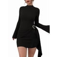 thumbnail image 1 of Women Casual Mini Dress Bell Long Sleeve Boat Neck Tie Waist Bodycon Dresses Knitted Party Black S, 1 of 9