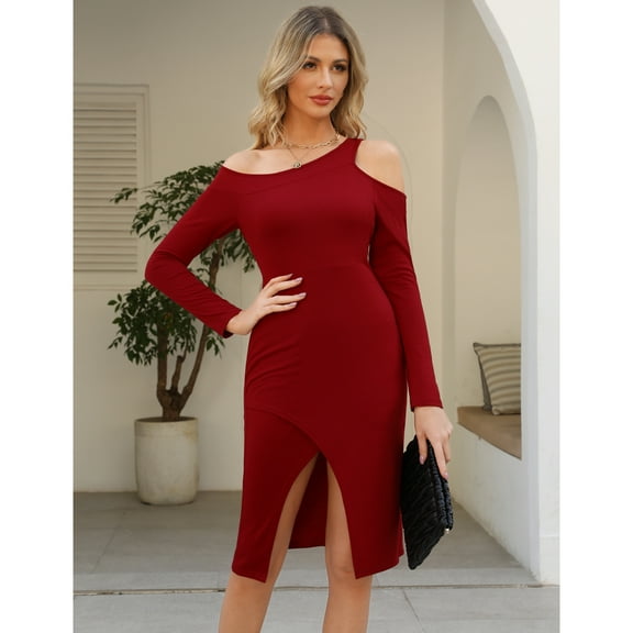 Women Casual Mini Dresses Long Sleeve V Neck Bodycon Solid Color Dress