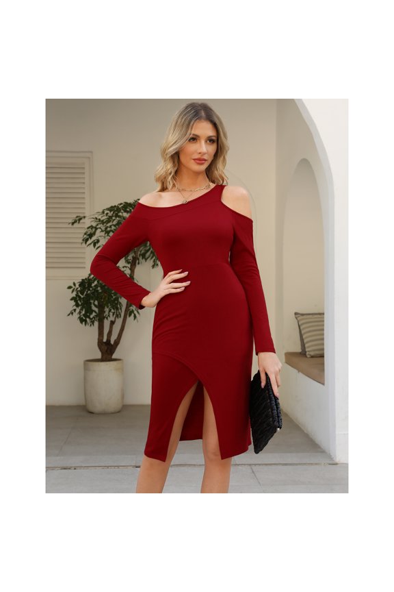 Women Casual Mini Dresses Long Sleeve V Neck Bodycon Solid Color Dress