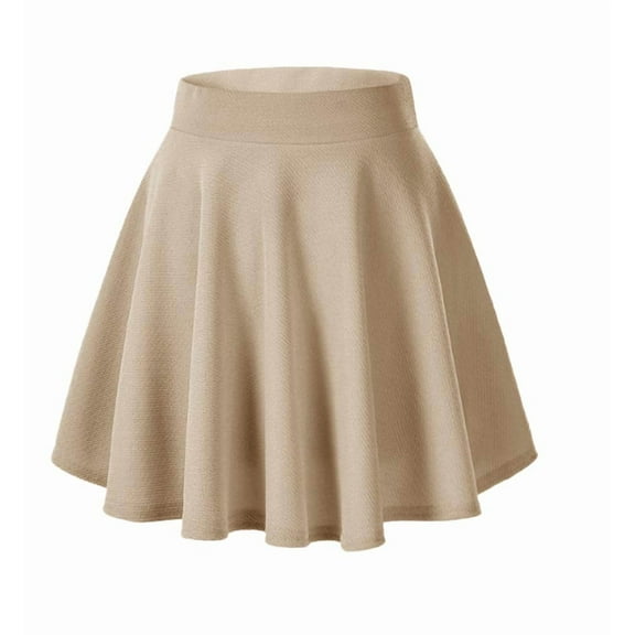 Women Casual Mini Stretch Waist Flared Plain Pleated Skater Skirt (Medium, Black)