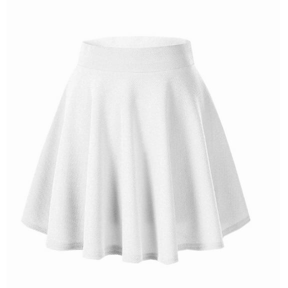 Women Casual Mini Stretch Waist Flared Plain Pleated Skater Skirt (Medium, Black)