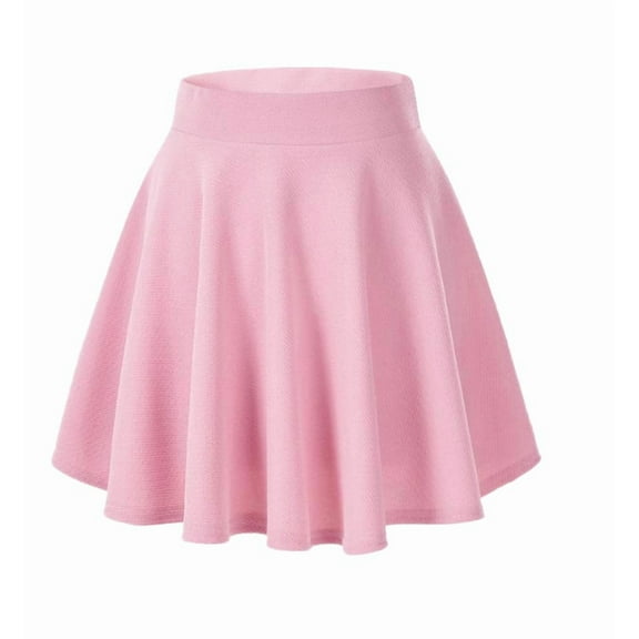 Women Casual Mini Stretch Waist Flared Plain Pleated Skater Skirt (Medium, Black)