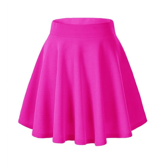 Women Casual Mini Stretch Waist Flared Plain Pleated Skater Skirt (Medium, Black)