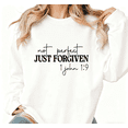 thumbnail image 1 of Women Not Perfect Just Forgiven Graphic Relaxed Fit Tee Christian Religious T Shirt Top Inspirational 1 John 1 9 Round-neck long-sleeved white S-3XL, 1 of 5