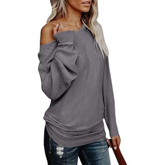 Women Casual Off-Shoulder Knit Long Sleeve Pullover Sweater Top