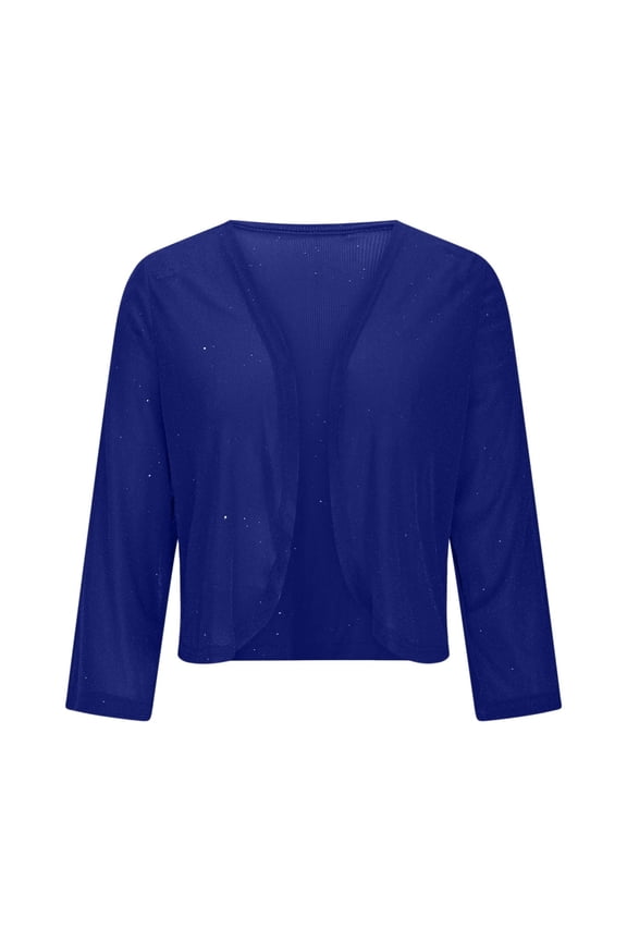 Women Casual Open Front Sequin Jackets Cardigan Glitter Long Sleeve Short Coats for Evening Party Tops for Fall Spring Night Out QURATI M