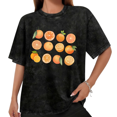 thumbnail image 1 of Women Casual Orange Citrus Graphic Tees Cotton Crew Neck Printed T Shirt Tops Mineral Wash Black S-2XL Plus Size, 1 of 5