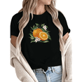 thumbnail image 1 of Women Casual Orange White Green Citrus Floral Graphic Tees Cotton Crew Neck Printed T Shirt Tops Black S-5XL, 1 of 5