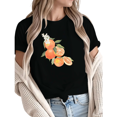 thumbnail image 1 of Women Casual Orange White Green Citrus Floral Graphic Tees Cotton Crew Neck Printed T Shirt Tops Black S-5XL, 1 of 5