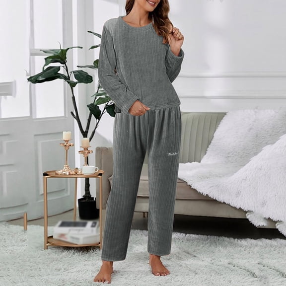 Women Casual Pajamas Sets Coral Long Sleeve Tops And Long Pants Letter Printing Sleepwear Two Piece Set Lace Pajama Set Petite Flannel Pajamas Womens Pajama Womens Pajama Set Long Sleeve And Pants