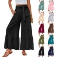thumbnail image 1 of Women Casual Palazzo Loose Pants,Flowy Ruffle Wide Leg Baggy Pant Summer Gray XL, 1 of 5