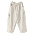 thumbnail image 1 of Women Casual Pants Cotton Loose Elastic High Waist Cropped Trousers with Pocket Pleated Harem Leg Baggy Bottoms, Khaki, L, 1 of 4