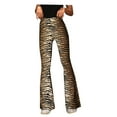 thumbnail image 1 of Women Casual Pants Leopard Print High Waisted Slim Fit Wide Leg Flare Pants, 1 of 4