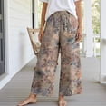 thumbnail image 1 of Women Casual Pants Lounge Elastic Waist Drawstring with Pockets 93% Lyocell, 7% Linen Brown Aloha Autumn Forest Shadows, 1 of 2