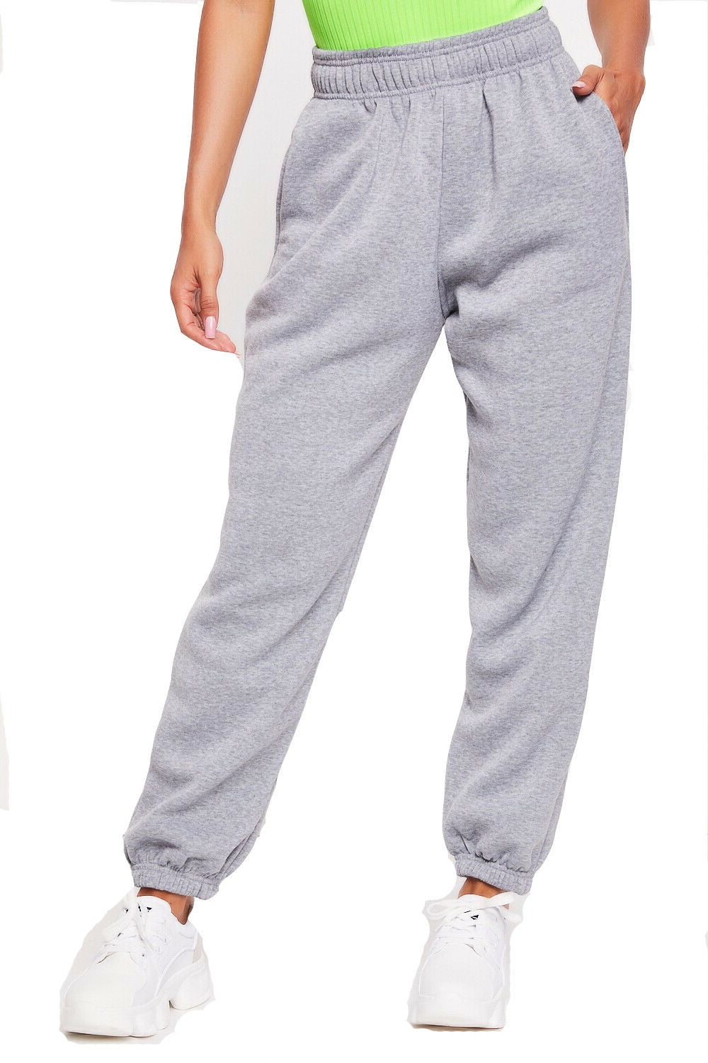 Women Casual Solid Color Sport Pants Elastic Waist Ankle Cuff Loose Sweatpants with Pocket