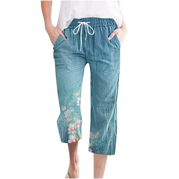 Women Casual Pants Straight Leg Drawstring Elastic Waist Loose Comfy Trousers With Pockets