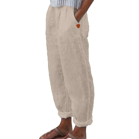 Women Casual Pants Women Casual Pants High Waisted Wide Leg Pants Drawstring Elastic With Pockets Wide Leg Pants Khaki M