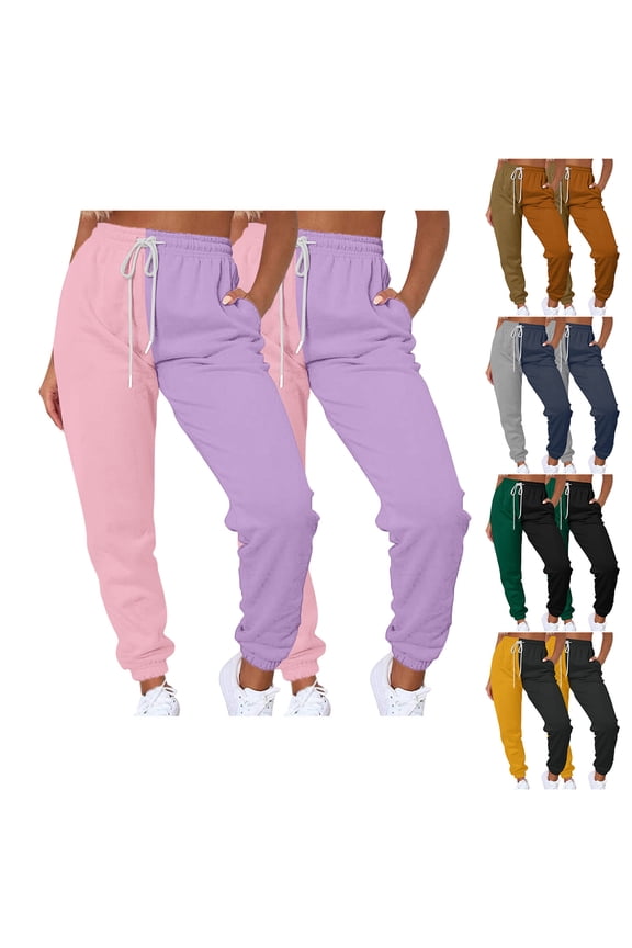 Women Casual Patchwork Trousers, Mid Waist Drawstring Multi-Pockets Corset Long Pants, Polyester Blend, Tummy Control, Slimming Fit, Work, Travel, Daily | TruBelle,Brown L