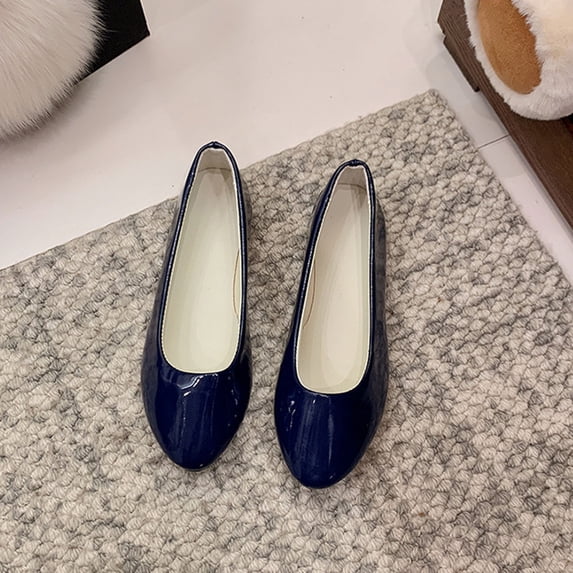 Women Casual Patent Leather Flat Shoes - Pointed Toe, Slip-On, Comfortable Non-Rubber Sole, Stylish For Work And Daily Wear Dark Blue