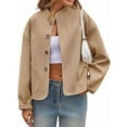 thumbnail image 1 of Women Casual Pea Coat Wool Short Jacket Fall Button Down Woolen Coat Crop Peacoat Camel Color L, 1 of 8