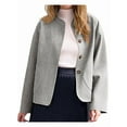 thumbnail image 1 of Women Casual Pea Coat Wool Short Jacket Fall Button Down Woolen Coat Crop Peacoat Gray L, 1 of 7