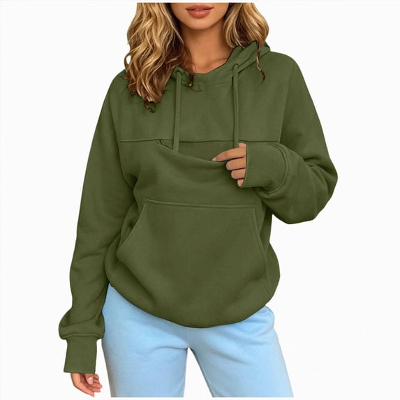 Women Casual Pet Pocket Hooded Sweatshirt Funny Long Sleeves Pullover Pet Carrier Hoodie With Pouch