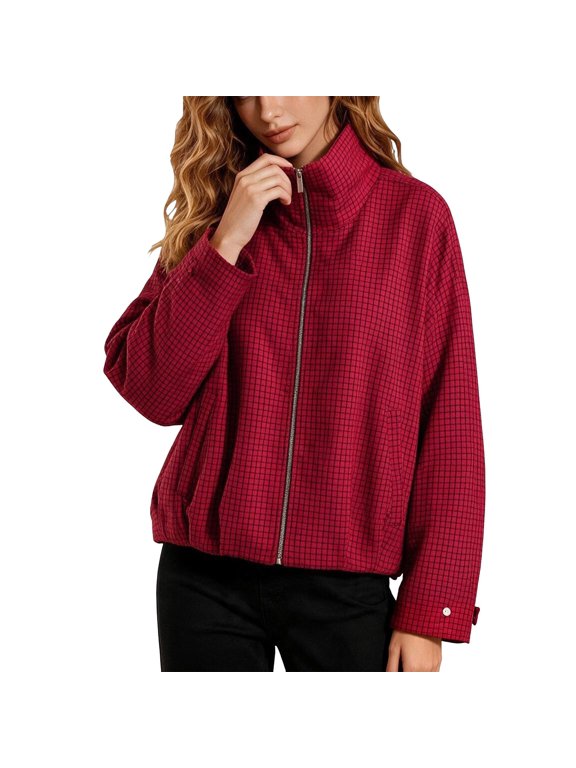 Women Casual Plaid Jacket Loose Fit Outerwear Long Sleeve Shawl Collar Button Down Lightweight Coat for Spring Autumn Fashion Layer(Big & Tall,M)