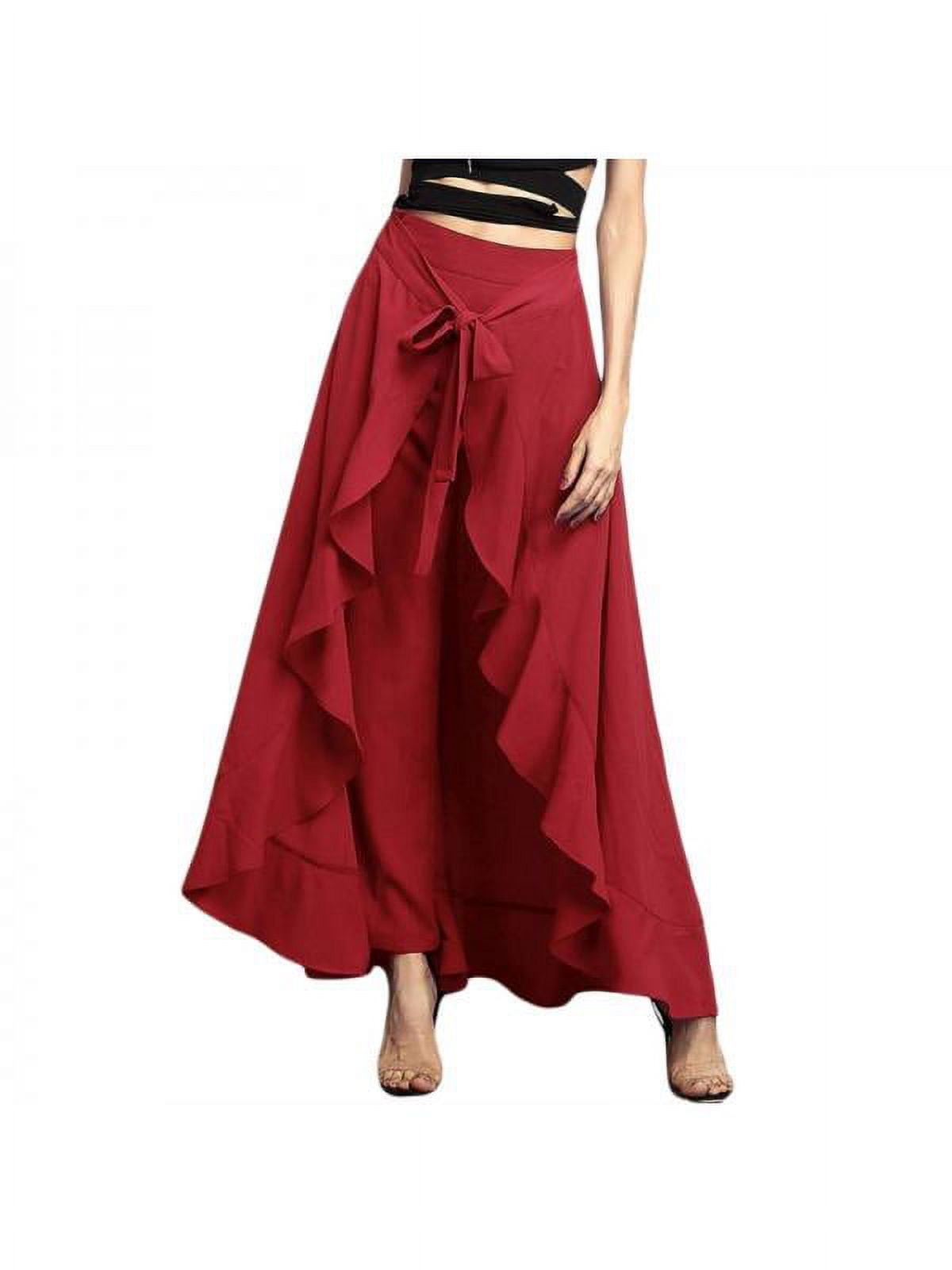 Women Casual Plain Tie-Waist Wrap Skirts Pants Chiffon Women Casual Plain Tie-Waist Wrap Skirts Pants Chiffon
