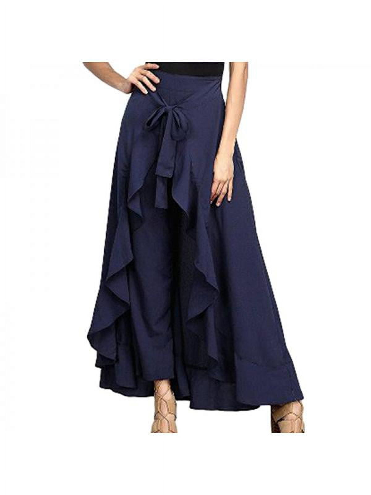 Women Casual Plain Tie-Waist Wrap Skirts Pants Chiffon