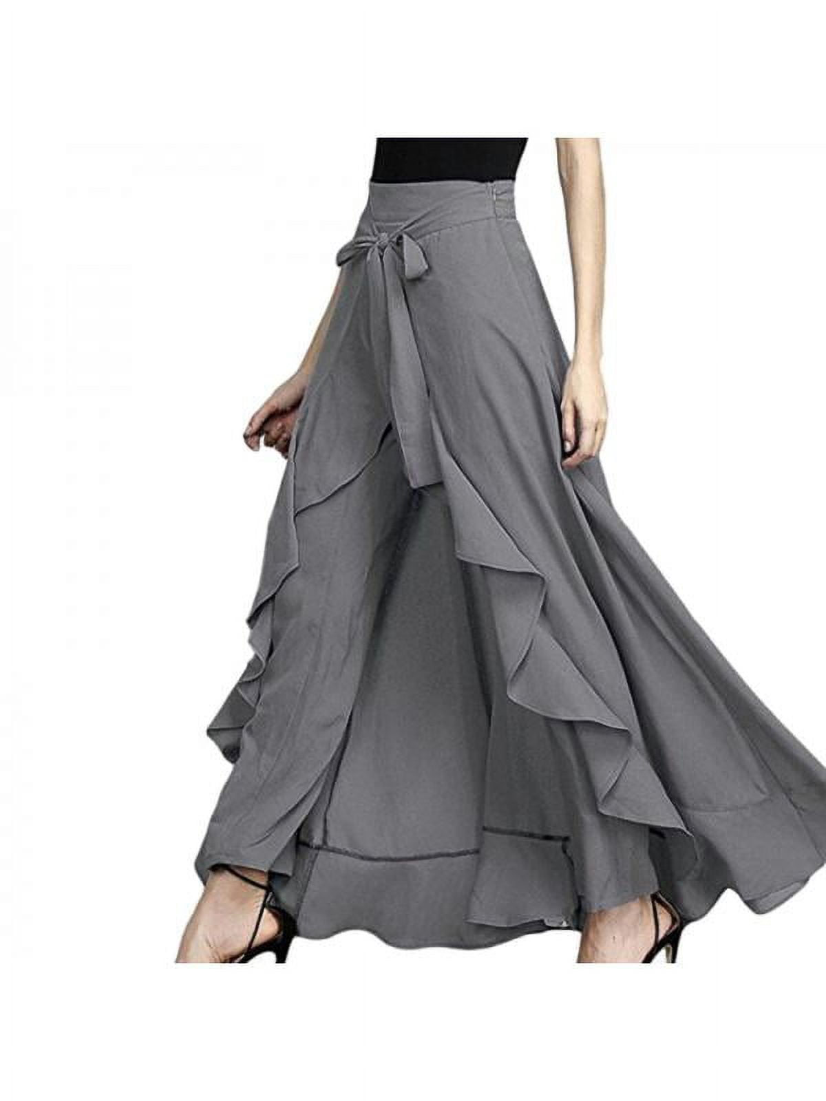 Women Casual Plain Tie-Waist Wrap Skirts Pants Chiffon Women Casual Plain Tie-Waist Wrap Skirts Pants Chiffon