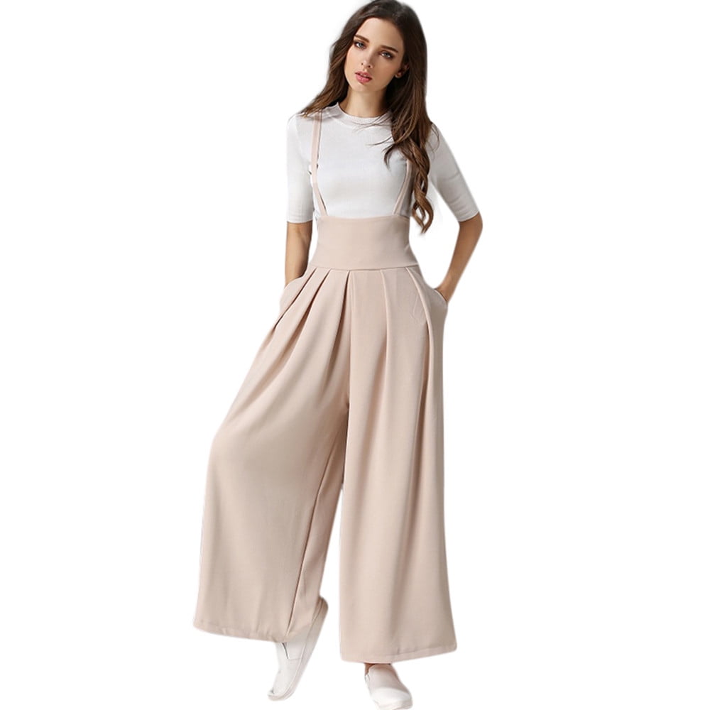 Women Casual Pleated High Waisted Wide Leg Palazzo Pants Suspenders Trousers  Summer Outfits Wedding Pant Suits Body Suit Pack Long Sleeve Body Suits Womens  Loose Jumpsuit for Women Wool Jumpsuit for 