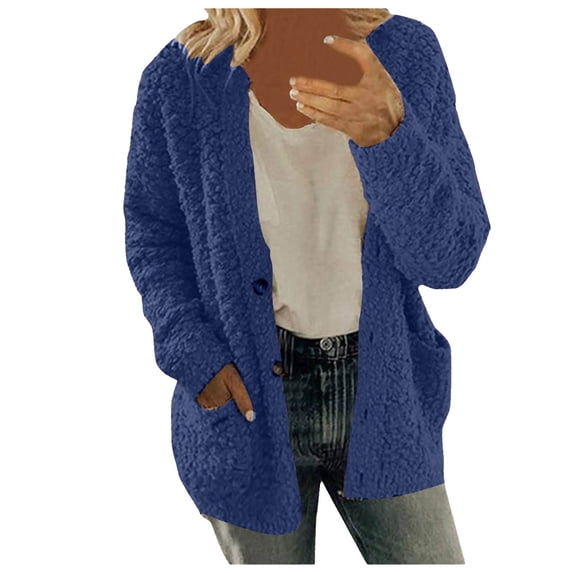 Women Casual Plus Size Cardigan Coat Outerwear with Pockets and Buttons Jacket for Everyday Comfort