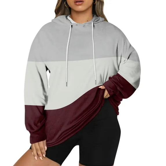 Women Casual Print Loose Hoodies Spring Long Sleeve Hooded Sweatshirt Harajuku Simple Tops Lazy Style Pullover Streetwear-Wine-XXXXXL
