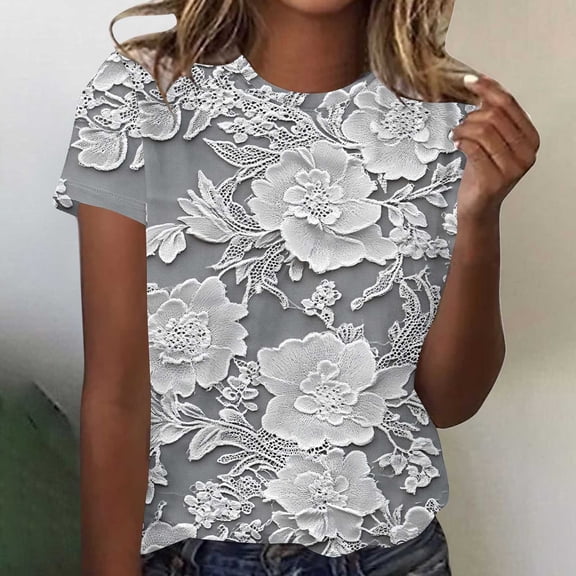 Women Casual Printed Round Neck Short Sleeved T-shirt