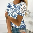 thumbnail image 1 of Women Casual Printing Round-Neck Lace Hollow Out Short Sleeve Pullover Slimming Blouse T-shirt Tops Women Tops 50% Off Clear! S-5XL, 1 of 5