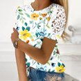 thumbnail image 1 of Women Casual Printing Round-Neck Lace Hollow Out Short Sleeve Pullover Slimming Blouse T-shirt Tops Women Tops on sale under $10 S-2XL, 1 of 5