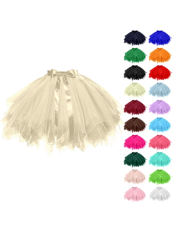 Women Casual Puffy Tulle Half Skirt Layered Mesh Elastic Waist Tie String Petticoat Skirt