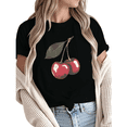 thumbnail image 1 of Women Casual Red Brown Cherry Graphic Tees Cotton Crew Neck Printed T Shirt Tops Black S-5XL, 1 of 5