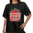 thumbnail image 1 of Women Casual Red Green Strawberry Basket Graphic Tees Cotton Crew Neck Printed T Shirt Tops Mineral Wash Black S-2XL Plus Size, 1 of 5