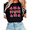 thumbnail image 1 of Women Casual Red Pink Watermelon Bow Graphic Tees Cotton Crew Neck Printed T Shirt Tops Black S-5XL, 1 of 5